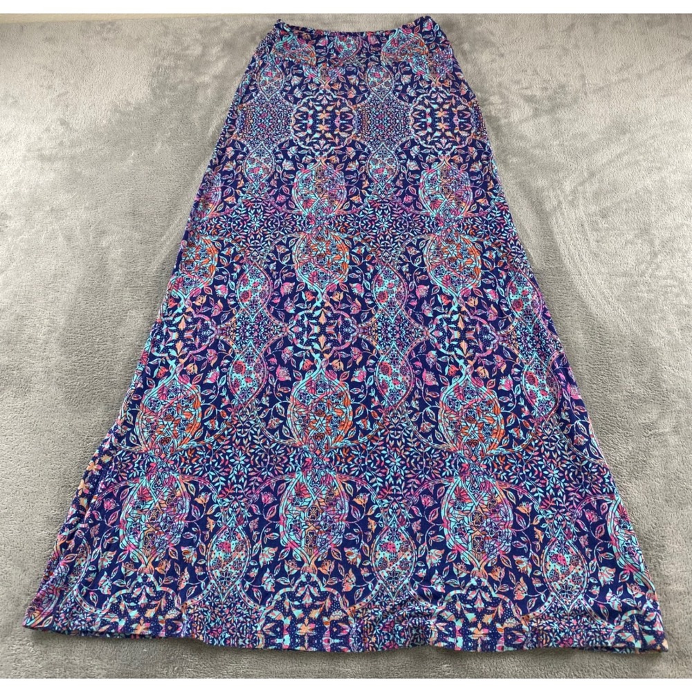 Artisan NY Womens Small Blue Pink Floral Paisley Medallion A-Line Maxi Skirt